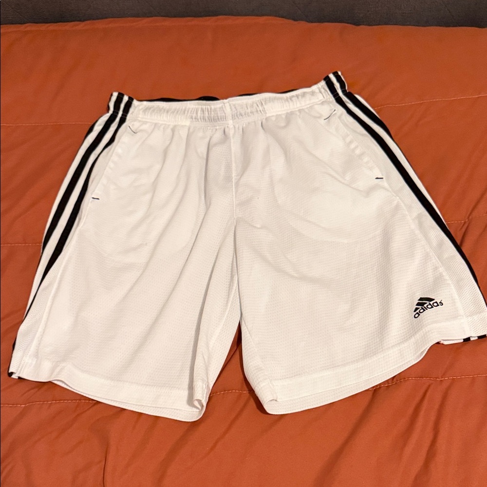 adidas Men’s White Athletic Shorts with Black Side Stripes
